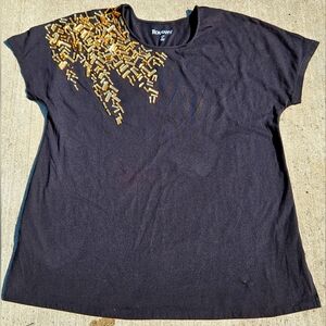 Roaman's black & gold plus size rhinetone embellished top Size M 14/16